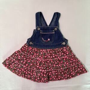 OshKosh B’gosh Denim Corduroy Jumper 18M Floral Print VTG Y2K